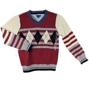 NEW Tommy Hilfger Argyle‎ Sweater Boys S 8-10 Red Preppy Old Money Y2K Revival